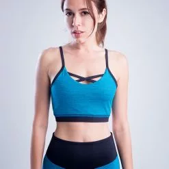 Amnig Women Crux Cross Front Sports Bra (Peacock)