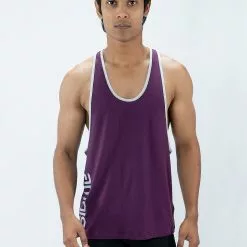 Amnig Men Muscle Sleeveless Tee with Contrast Binding (Plum)