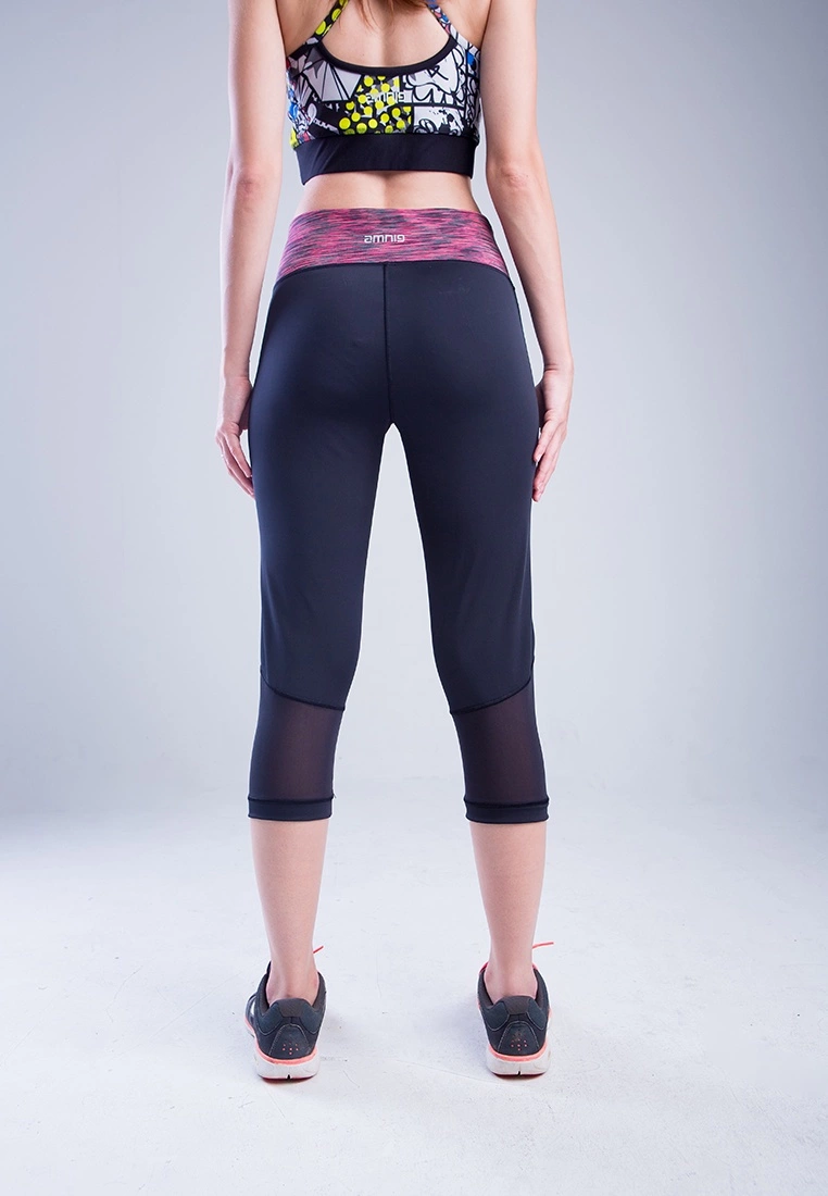 Amnig Women Venture 3/4 Leggings (Black/Diva Pink) - Image 3