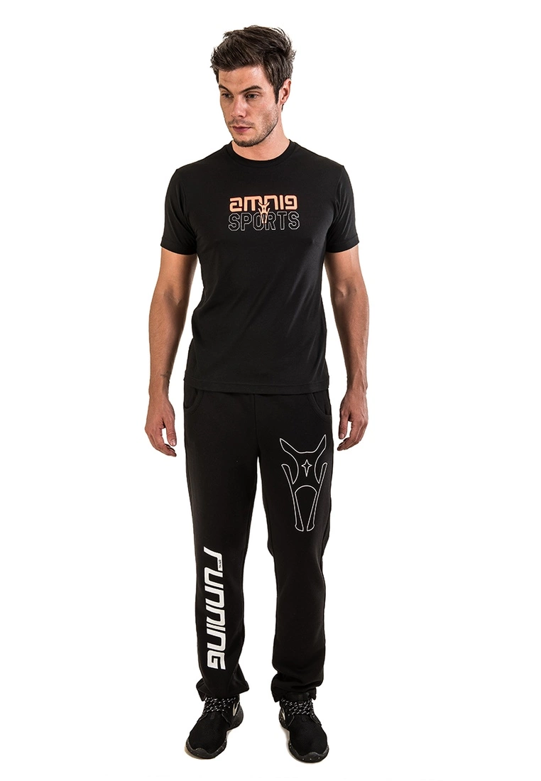 Amnig Unisex Sports Running Sweatpants (Black/White) - Image 5