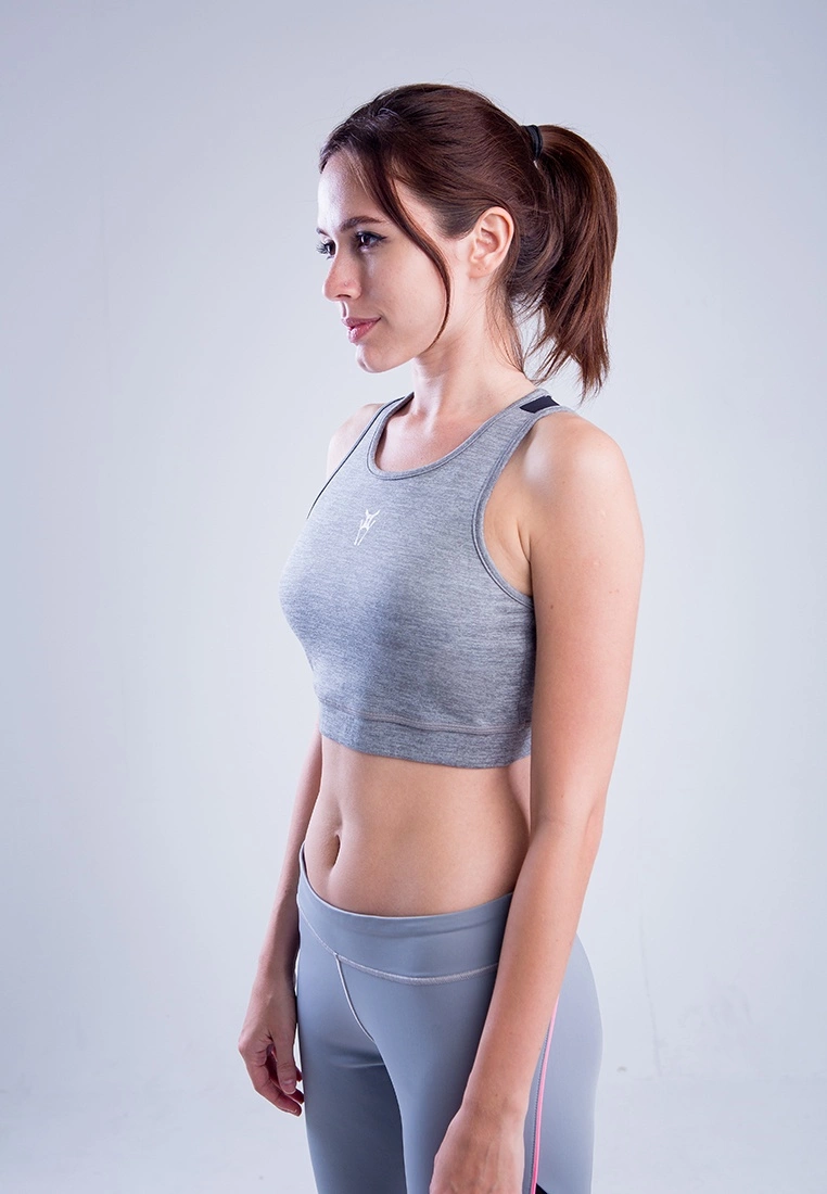 Amnig Women Flex Pro Tri-Back Sport Bra (Medium Grey Heather) - Image 2