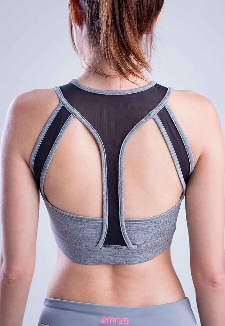 Amnig Women Flex Pro Tri-Back Sport Bra (Medium Grey Heather) - Image 3