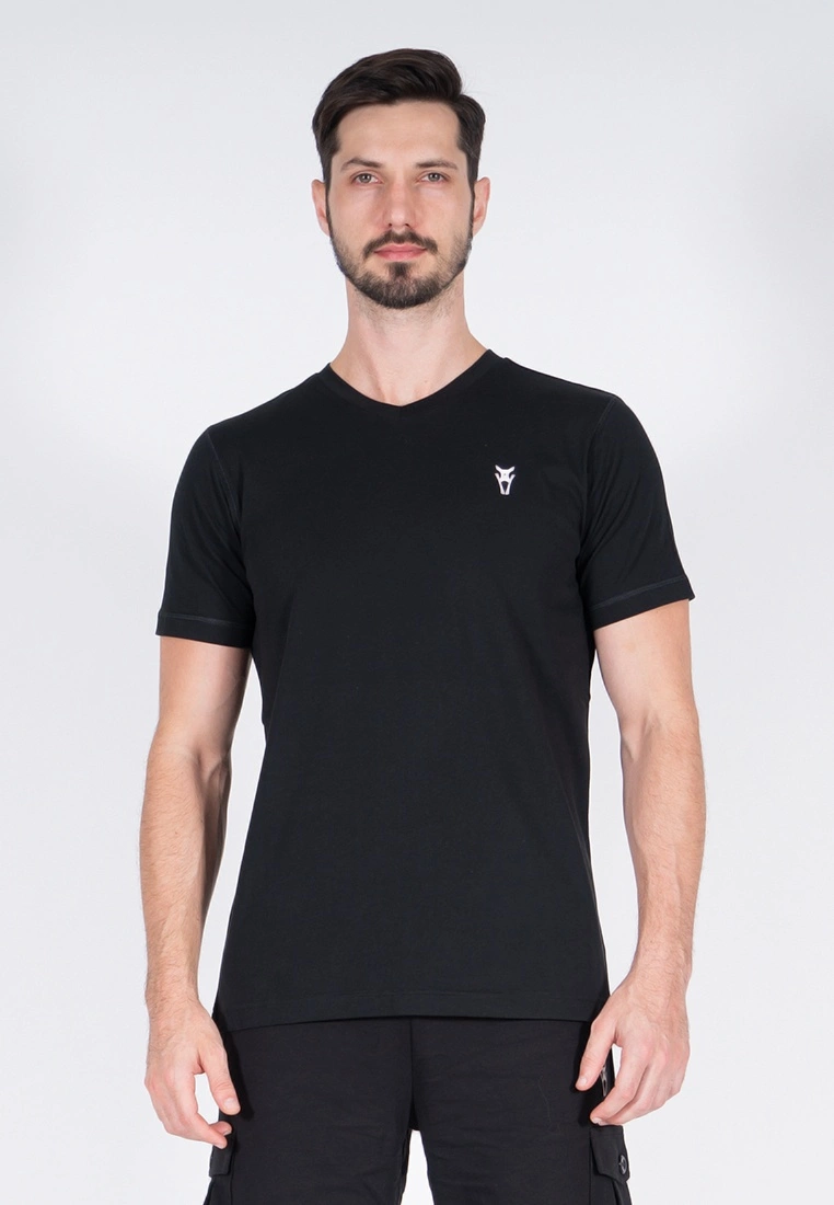 Amnig Men Active V Neck Tee (Black)