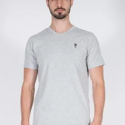 Amnig Men Active V Neck Tee (Light Grey)