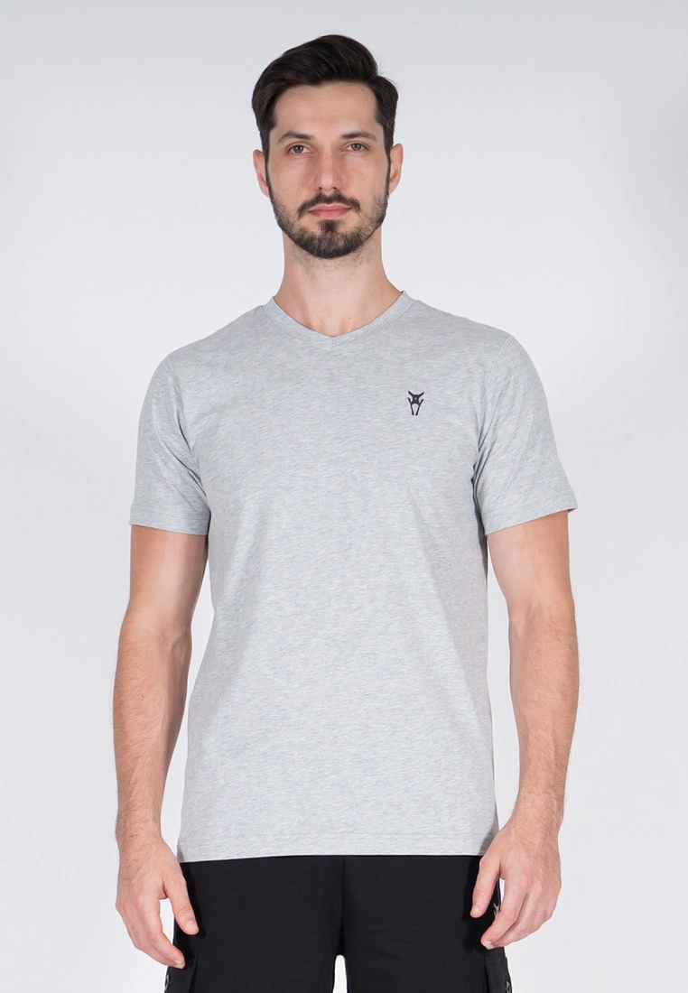 Amnig Men Active V Neck Tee (Light Grey)