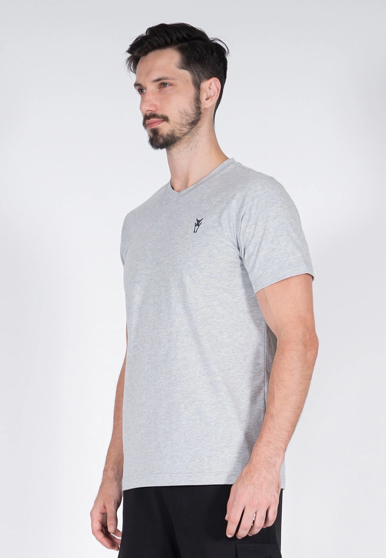 Amnig Men Active V Neck Tee (Light Grey) - Image 2