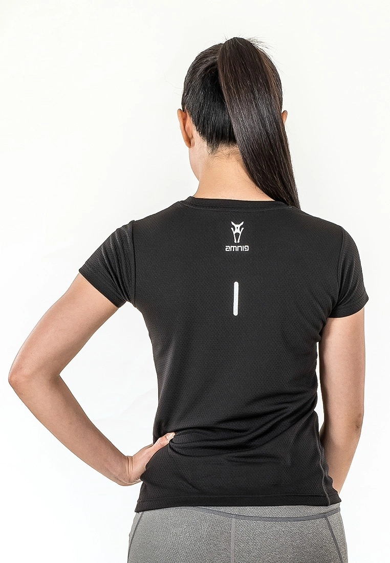 Amnig Women Pace Running Short Sleeve Top (Black) - Image 4