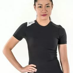 Amnig Women Diligent Compression Short Sleeve Top (Black/White)