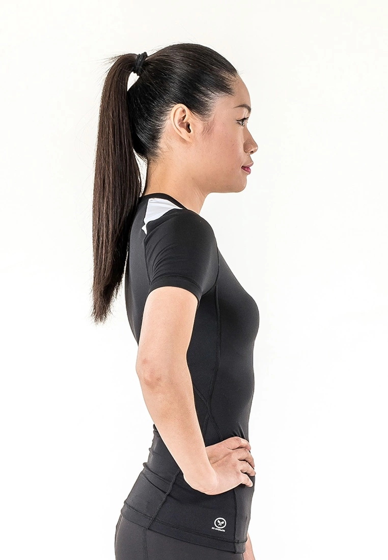 Amnig Women Diligent Compression Short Sleeve Top (Black/White) - Image 3