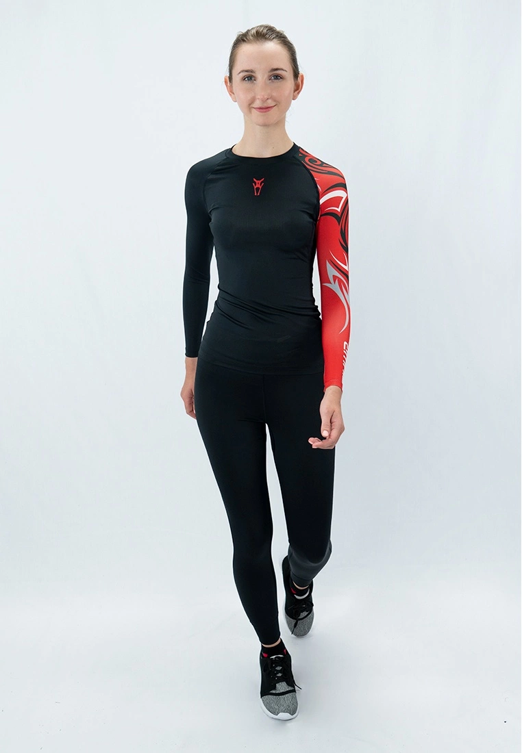 Amnig Women Tribal Compression Long Sleeve (Black/Red) - Image 5