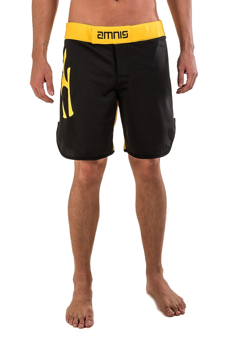 Amnig Men Classic 18" Fighter Shorts - Black/Yellow