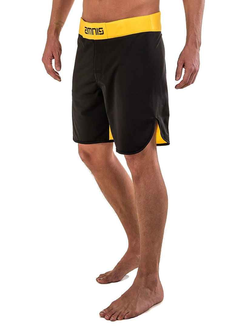 Amnig Men Classic 18" Fighter Shorts - Black/Yellow - Image 2