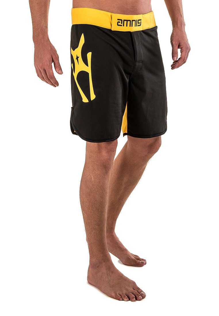 Amnig Men Classic 18" Fighter Shorts - Black/Yellow - Image 3
