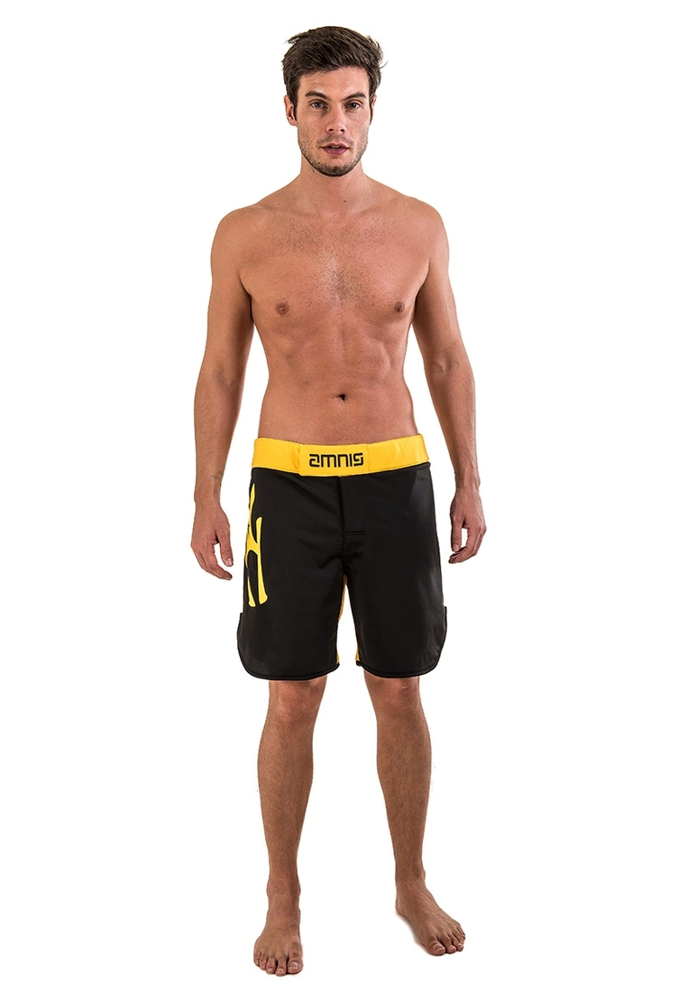 Amnig Men Classic 18" Fighter Shorts - Black/Yellow - Image 5