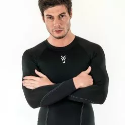 Amnig Men Diligent Compression Long Sleeve Top (Black/White)
