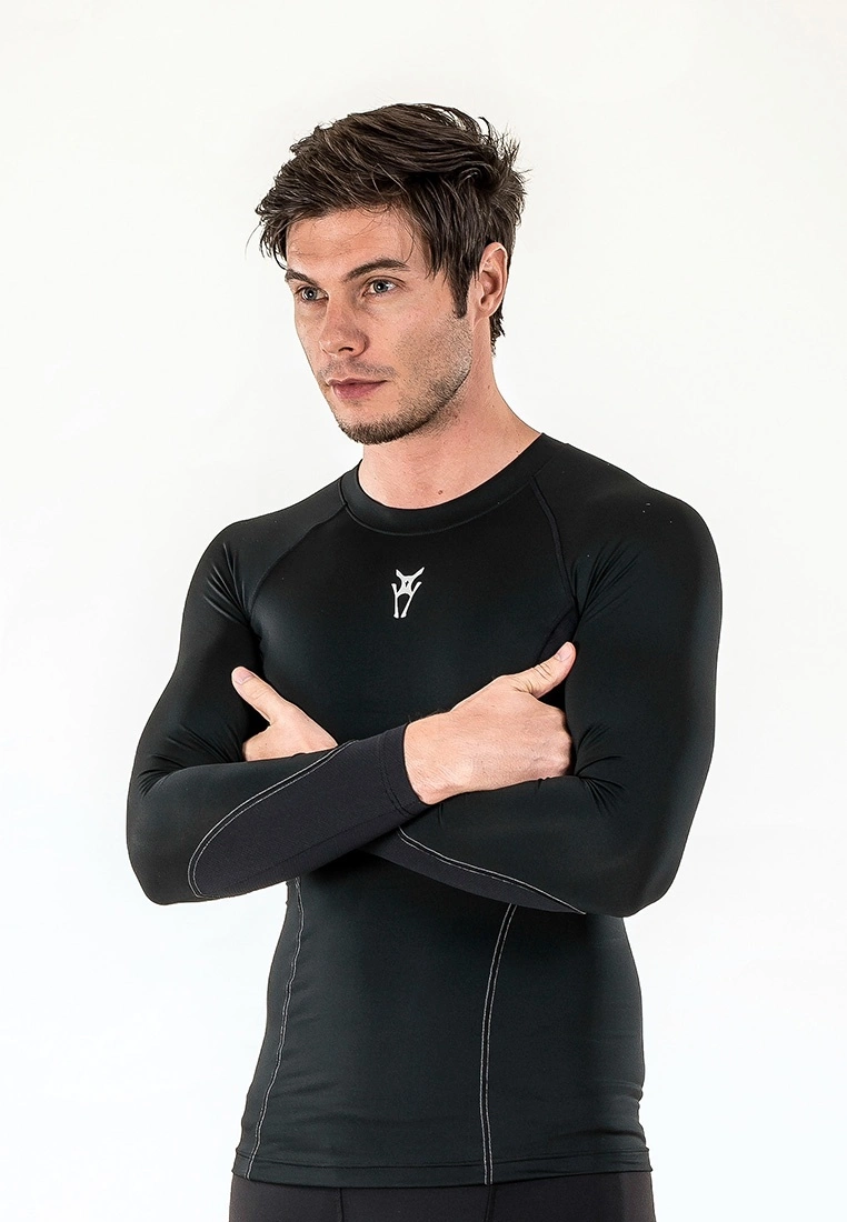 Amnig Men Diligent Compression Long Sleeve Top (Black/White) - Image 6