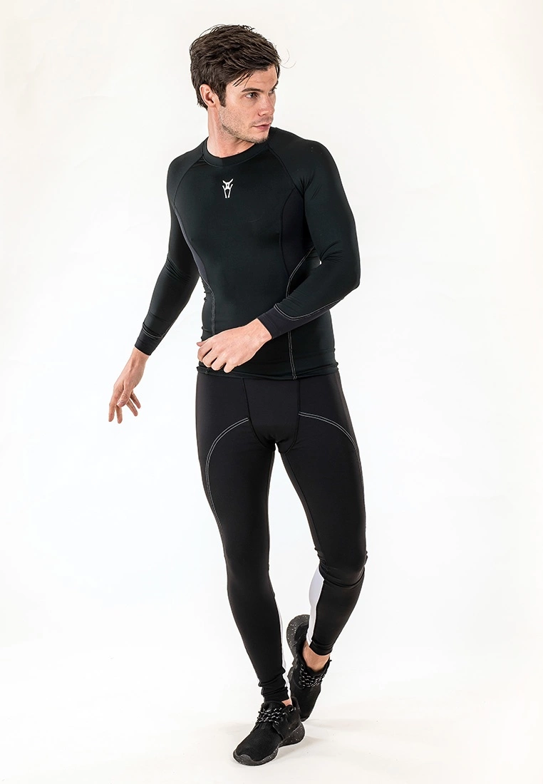 Amnig Men Diligent Compression Long Sleeve Top (Black/White) - Image 7
