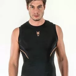 Amnig Men Diligent Compression Sleeveless Top (Black/Orange)