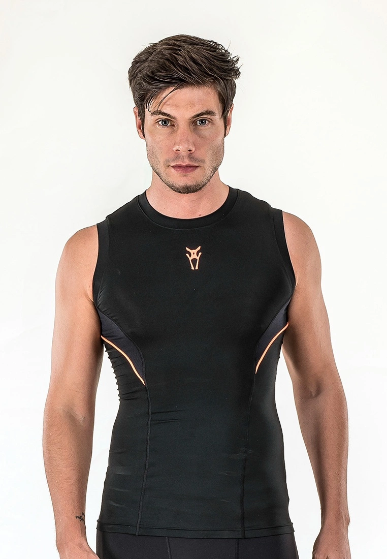 Amnig Men Diligent Compression Sleeveless Top (Black/Orange)