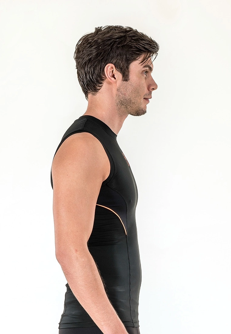 Amnig Men Diligent Compression Sleeveless Top (Black/Orange) - Image 3