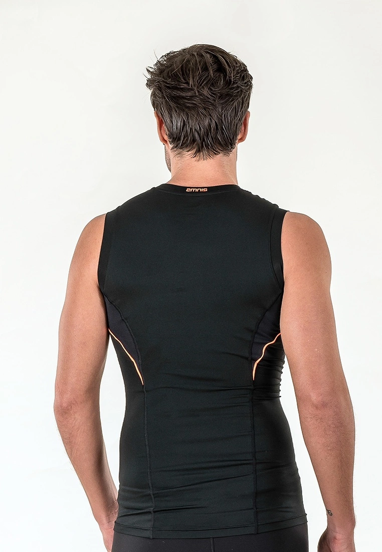 Amnig Men Diligent Compression Sleeveless Top (Black/Orange) - Image 4
