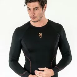 Amnig Men Diligent Compression Long Sleeve Top (Black/Orange)