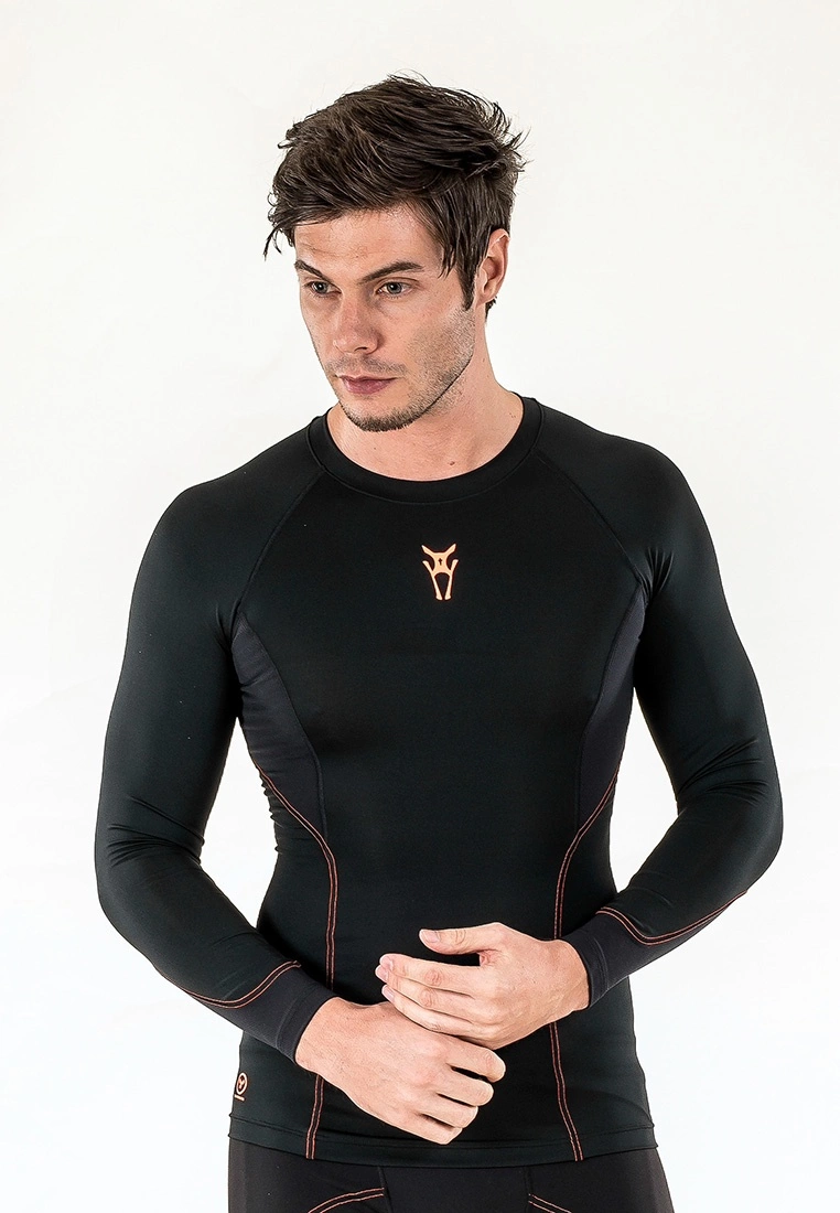 Amnig Men Diligent Compression Long Sleeve Top (Black/Orange)