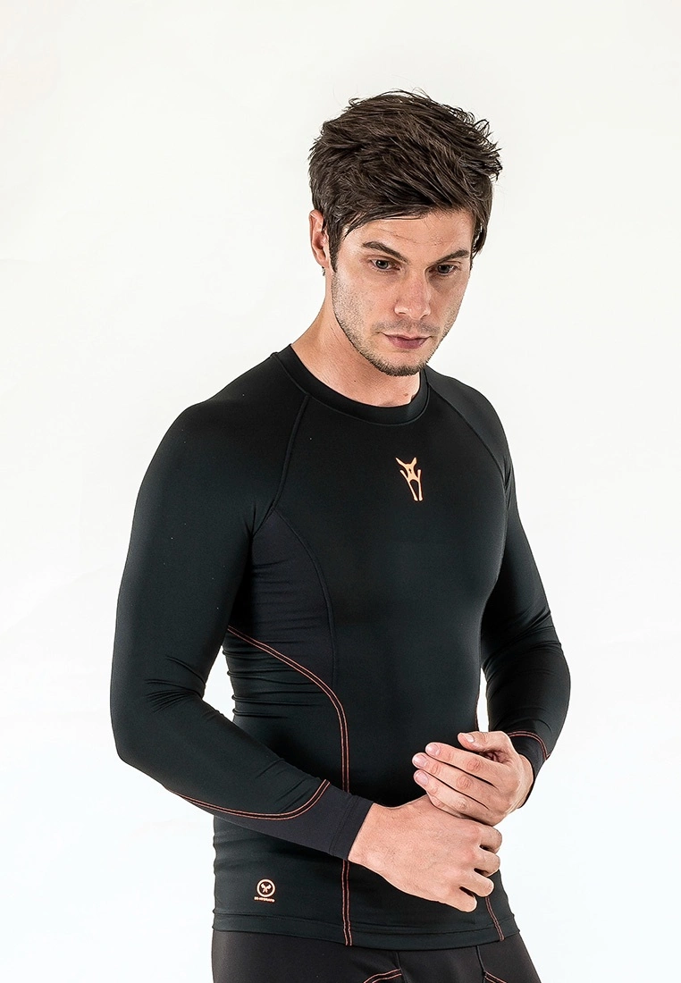Amnig Men Diligent Compression Long Sleeve Top (Black/Orange) - Image 2