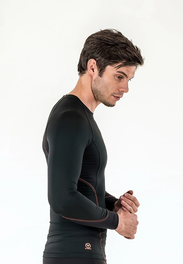 Amnig Men Diligent Compression Long Sleeve Top (Black/Orange) - Image 3
