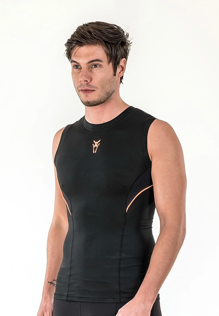 Amnig Men Diligent Compression Sleeveless Top (Black/Orange) - Image 6