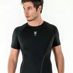 Amnig Men Diligent Compression Short Sleeve Top (Black/White)