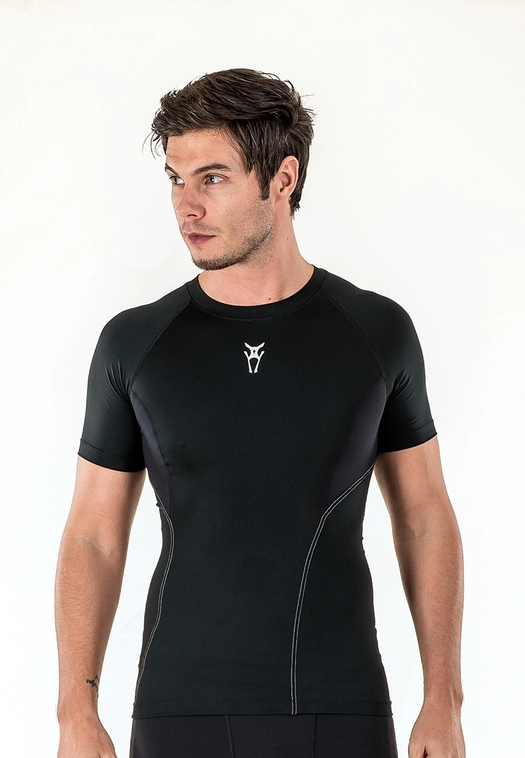 Amnig Men Diligent Compression Short Sleeve Top (Black/White)