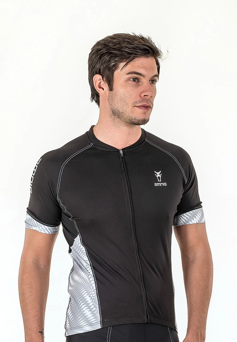 Amnig Men Cyclone Cycling Short Sleeve Jersey (Black) - Image 2