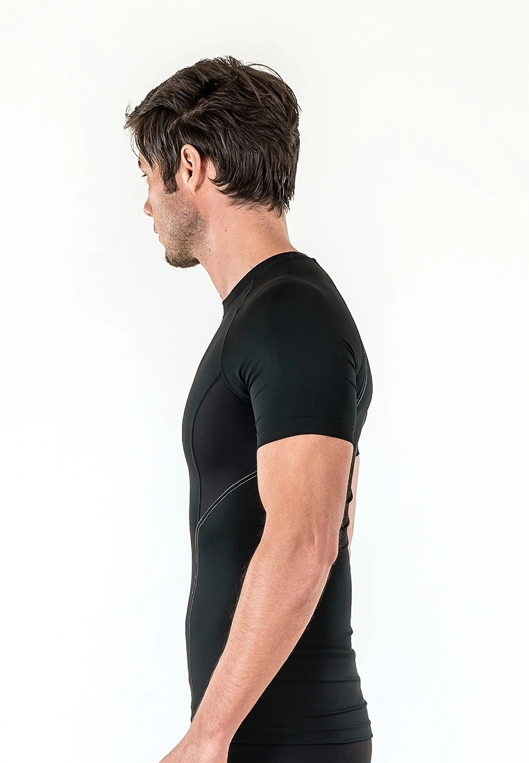 Amnig Men Diligent Compression Short Sleeve Top (Black/White) - Image 5