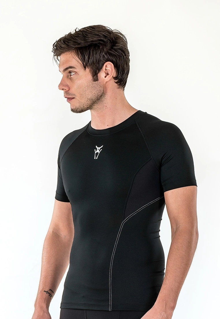 Amnig Men Diligent Compression Short Sleeve Top (Black/White) - Image 6