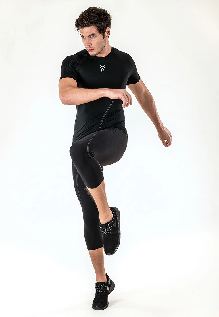 Amnig Men Diligent Compression Short Sleeve Top (Black/White) - Image 7