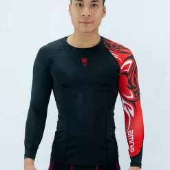 Amnig Men Tribal Compression Long Sleeve (Black/Red)