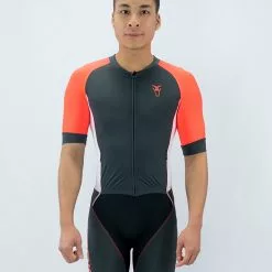 Amnig Men Boreas Short Sleeve Trisuit (Dark Grey/Orange)