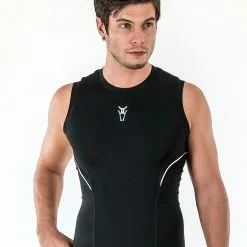 Amnig Men Diligent Compression Sleeveless Top (Black/White)