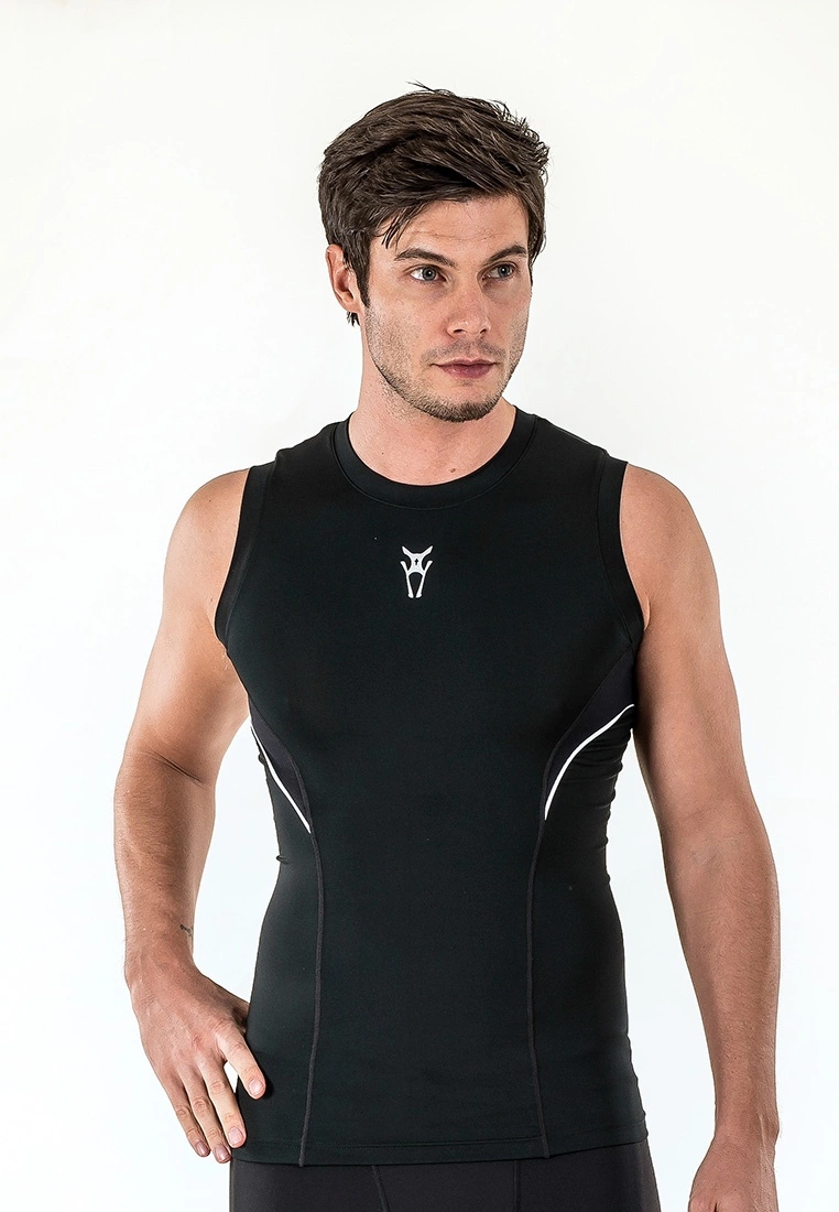 Amnig Men Diligent Compression Sleeveless Top (Black/White)