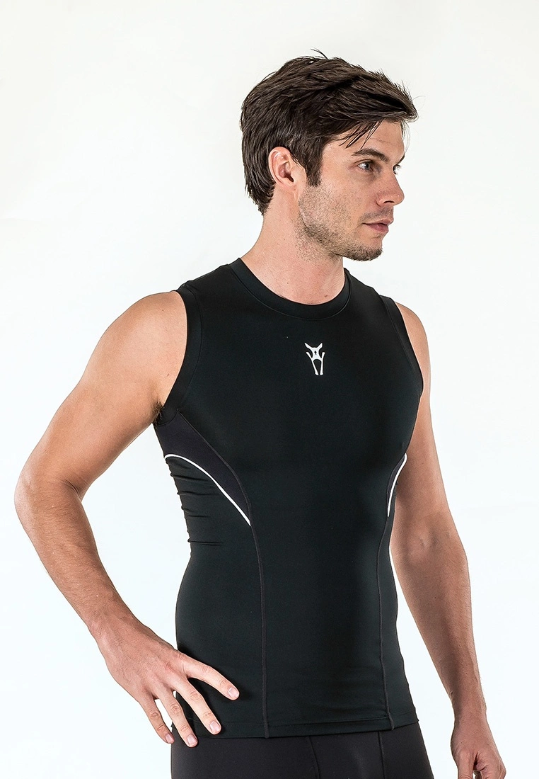 Amnig Men Diligent Compression Sleeveless Top (Black/White) - Image 2
