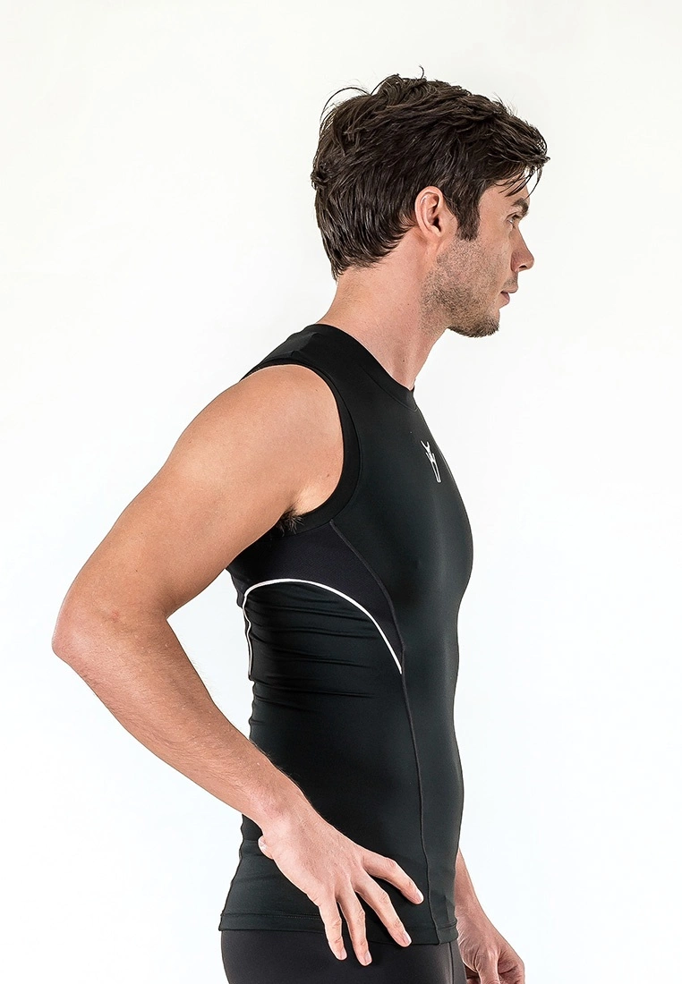 Amnig Men Diligent Compression Sleeveless Top (Black/White) - Image 3