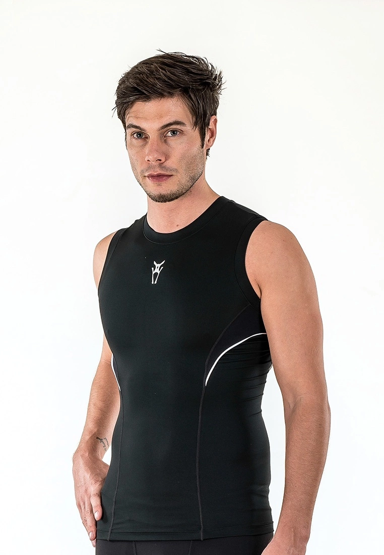 Amnig Men Diligent Compression Sleeveless Top (Black/White) - Image 6