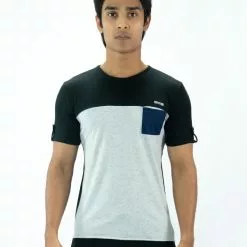 Amnig Men Contrast Back Panel T Shirt (Black)