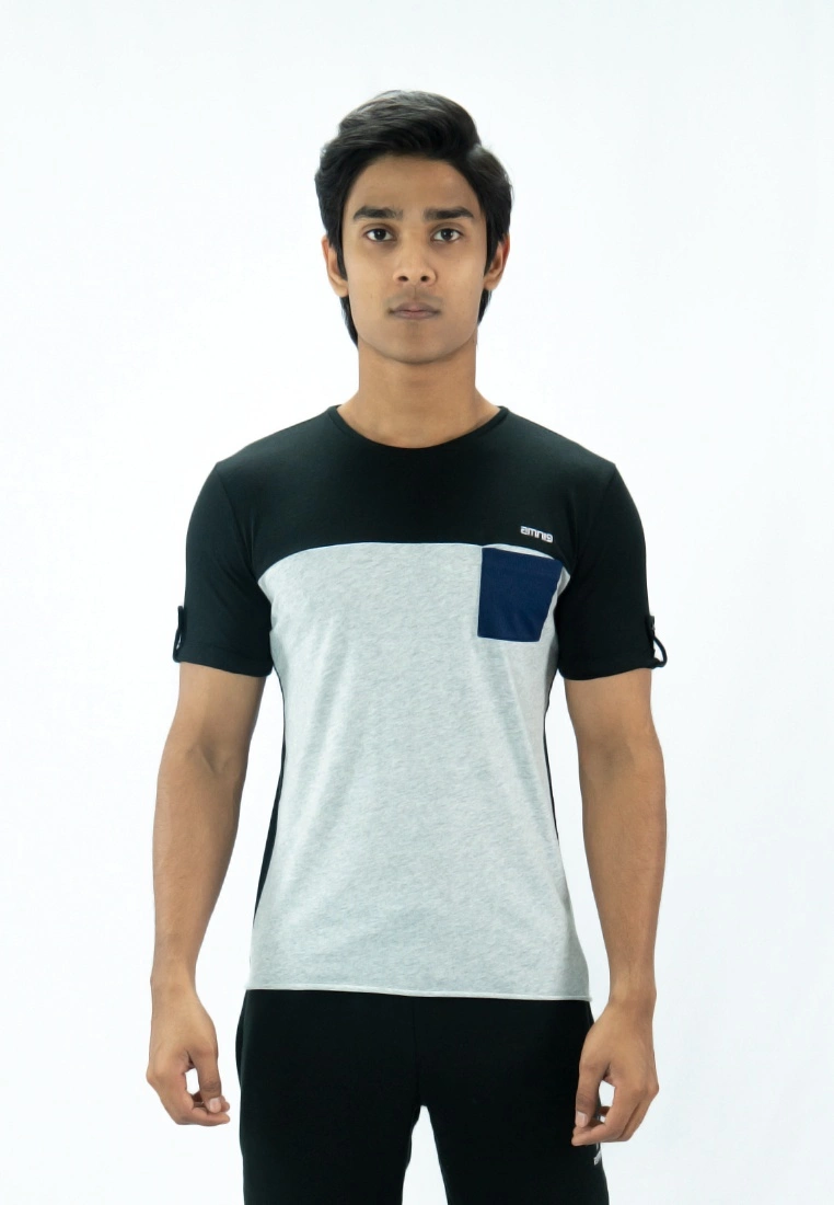 Amnig Men Contrast Back Panel T Shirt (Black)