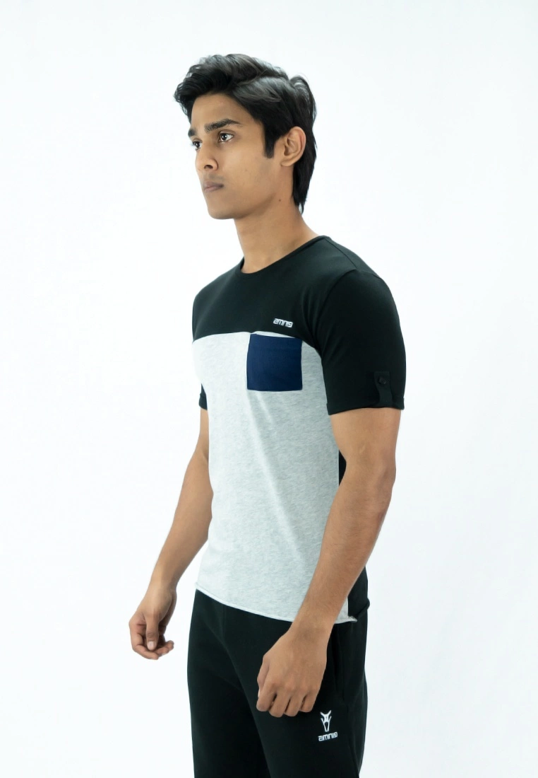 Amnig Men Contrast Back Panel T Shirt (Black) - Image 2