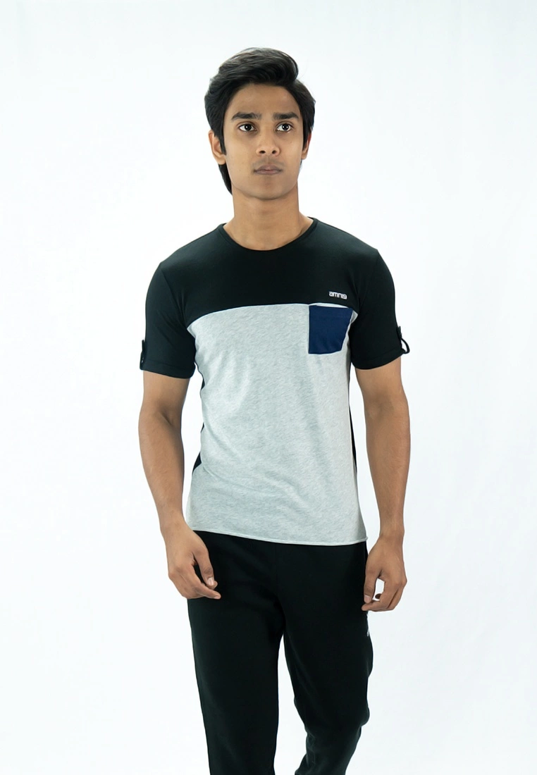 Amnig Men Contrast Back Panel T Shirt (Black) - Image 5