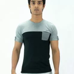 Amnig Men Contrast Back Panel T Shirt (Grey)