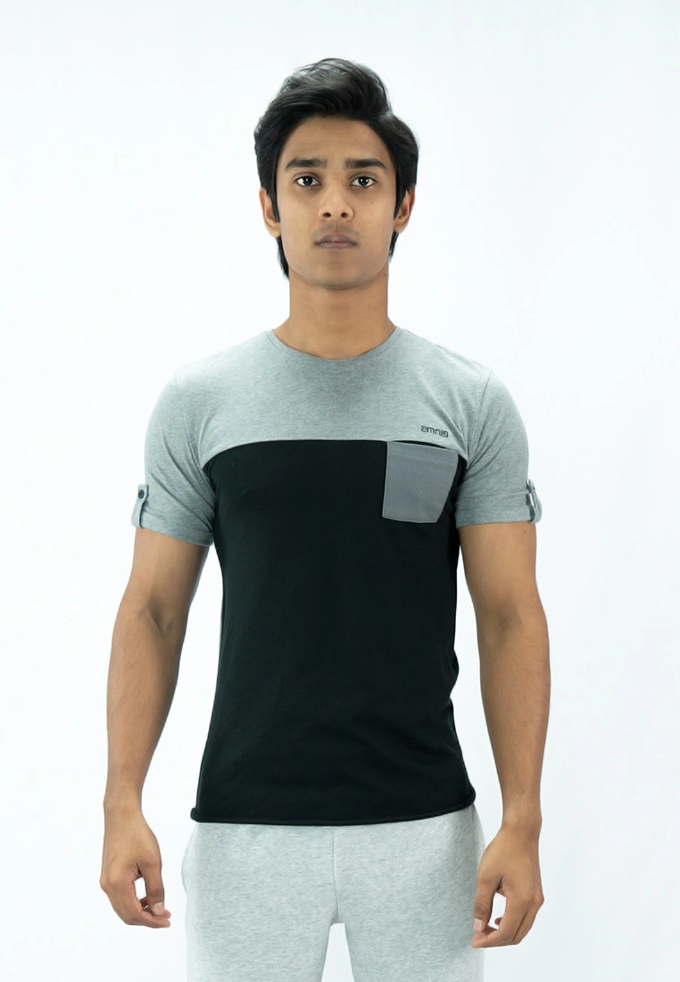 Amnig Men Contrast Back Panel T Shirt (Grey)