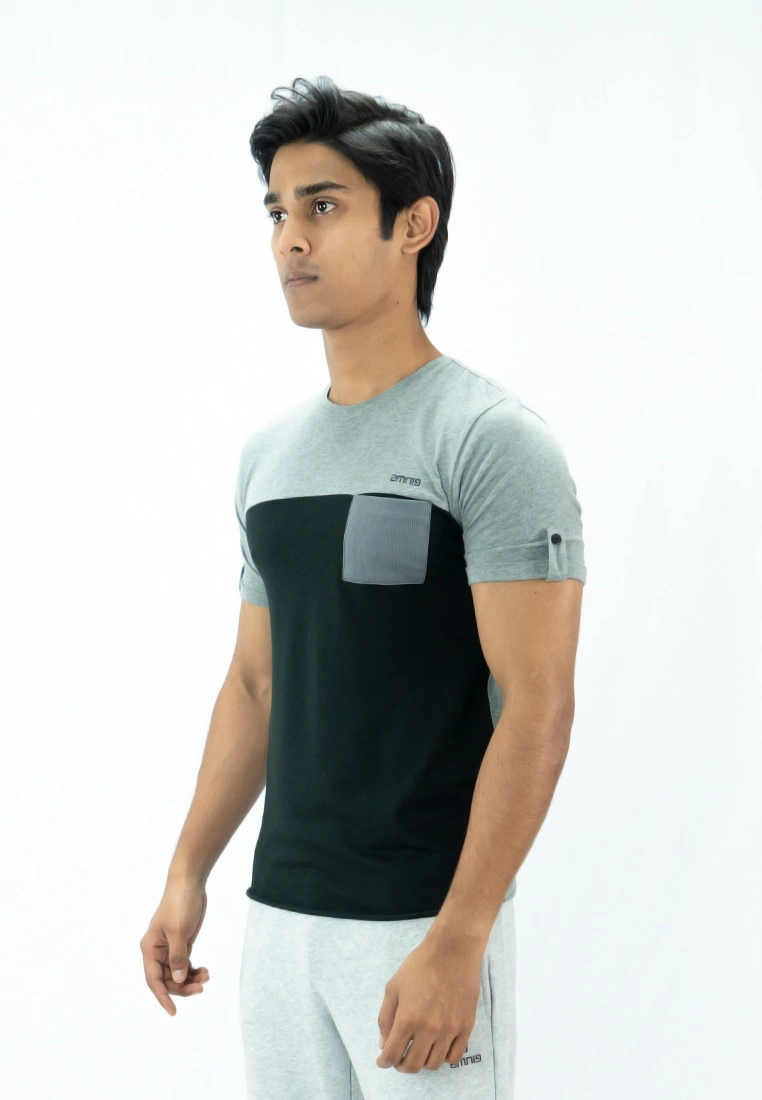 Amnig Men Contrast Back Panel T Shirt (Grey) - Image 2